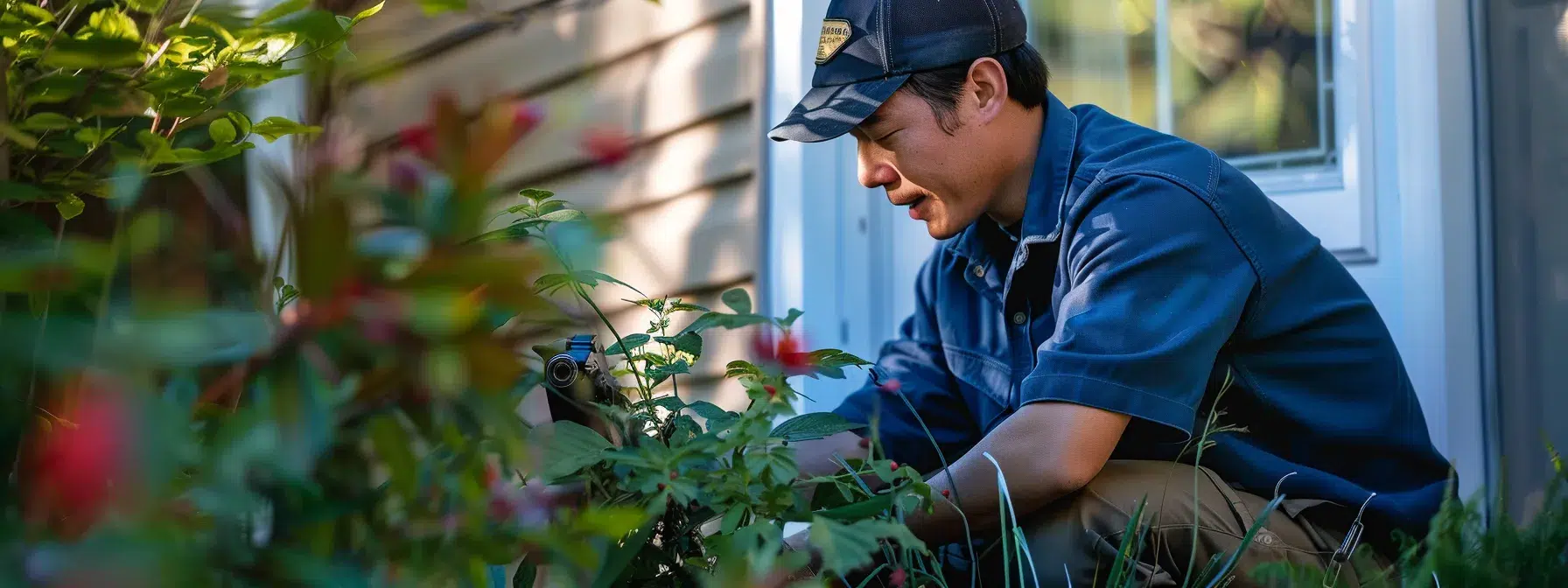 a pest control expert inspecting a home's exterior, sealing off potential entry points with precision to prevent future rodent infestations.