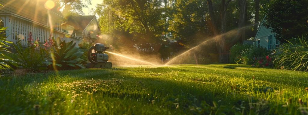 a dynamic scene showcasing rhode island exterminators in action, expertly applying eco-friendly pest control techniques in a lush, green backyard, bathed in warm sunlight.