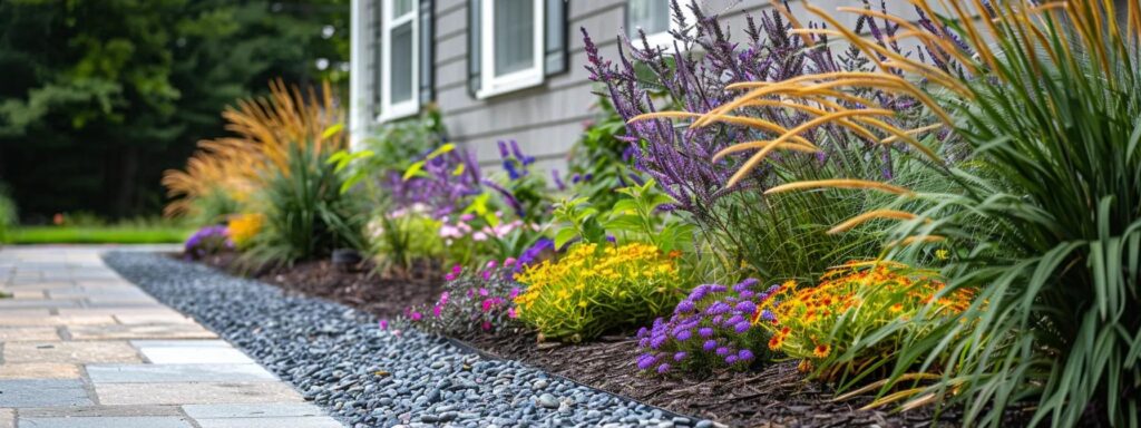 a serene rhode island garden thrives with vibrant plants and flowers, demonstrating the effectiveness of eco-friendly pest control methods amid natural greenery.