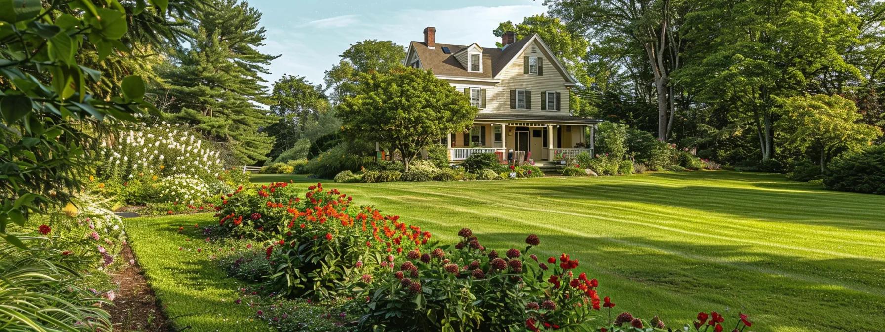 Rhode Island exterminators expertly applying eco-friendly pest control techniques in a lush backyard, bathed in warm sunlight.