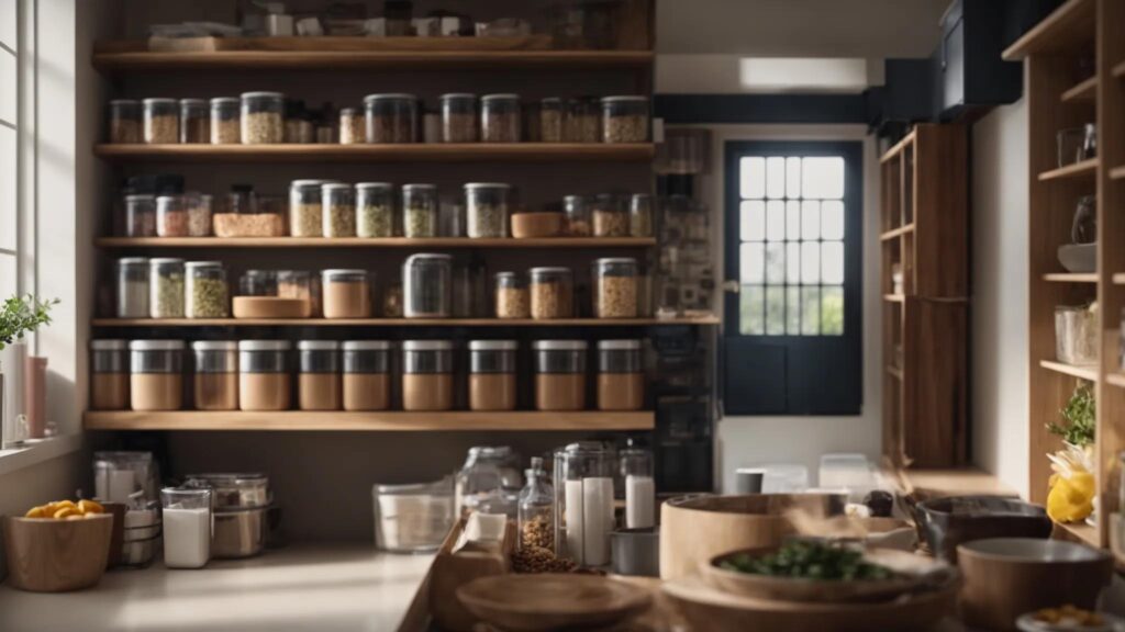 a meticulously organized home interior, brightly lit and free of clutter, showcases sealed food containers and blocked entry points, emphasizing the essential preparations for a rodent extermination visit.