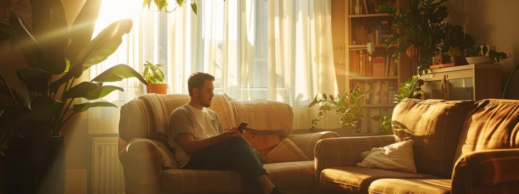 a tranquil living room setting bathed in soft, natural light, showcasing a professional pest control technician expertly inspecting for rodent signs, highlighting the importance of safe and effective solutions for severe infestations.