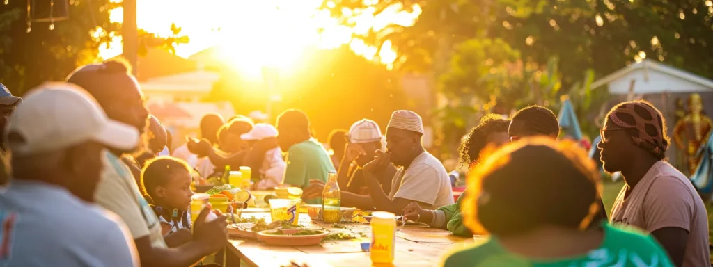 a community gathering features local residents passionately sharing their positive pest control experiences around a vibrant table, symbolizing trust and effective solutions in the fight against pests, illuminated by warm, inviting sunlight.