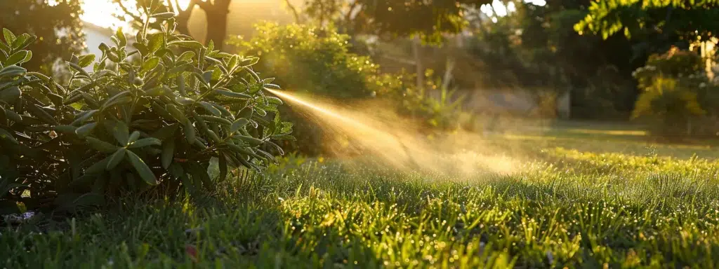 A pristine garden perimeter bathed in golden sunlight, featuring a barrier spray application that effectively deters ants and spiders while preserving a lush, eco-friendly environment.