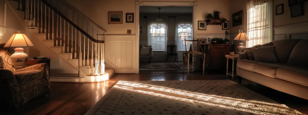 A pristine home interior with ominous shadows hinting at hidden pests, illuminated by warm, inviting light, emphasizing the urgency of professional pest control services.