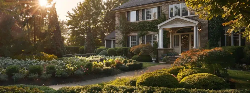 A well-maintained home in Cranston, Rhode Island, surrounded by lush greenery, showcasing a professional foundation barrier spray application to protect against crawling insects like ants and earwigs.