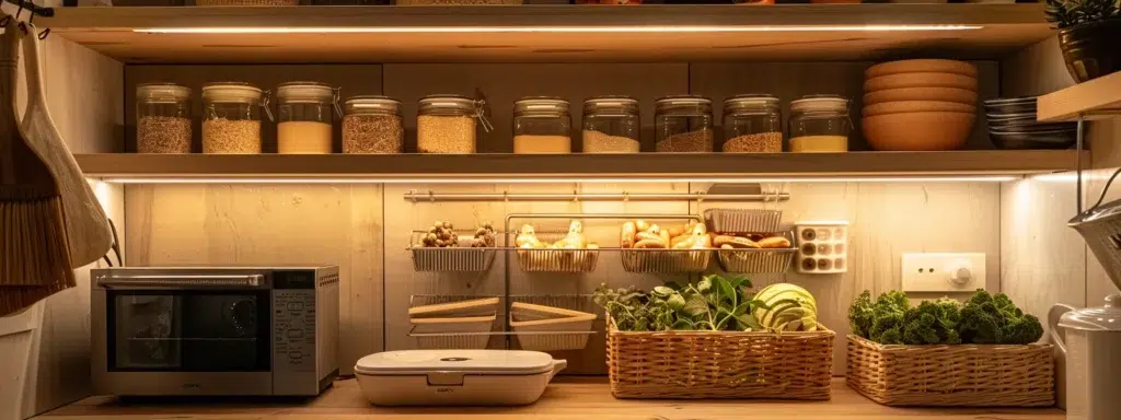 a neatly arranged kitchen corner features a variety of humane rat traps, showcasing a blend of sleek snap designs and natural wood catch-and-release traps, illuminated by warm, inviting light that emphasizes a safe and clean living environment.