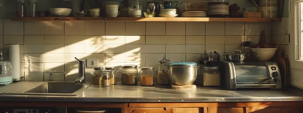 a well-organized kitchen gleams under soft, natural light, showcasing sealed metal containers and spotless surfaces, symbolizing effective sanitation practices to deter rat infestations.