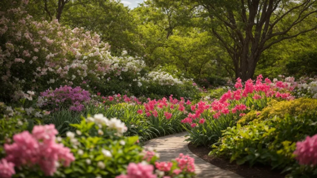 A vibrant spring garden in Rhode Island, filled with colorful blossoms and lush greenery, highlighting the role of expert pest control in maintaining a thriving outdoor sanctuary.